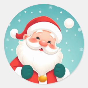 Blijde Kerstman in Besneeuwde Winter Scène Ronde Sticker