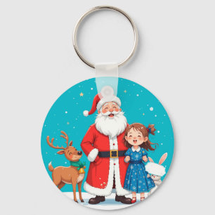 Blijde Kerstman met sneeuwmaagd Sleutelhanger