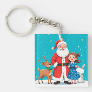 Blijde Kerstman met sneeuwmaagd Sleutelhanger