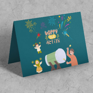 Blijde kinderen spelen vuurwerk om Eid Mubarak te  Kaart