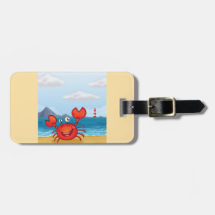 Blijde Krab op Strand met Vuurtoren Bagagelabel