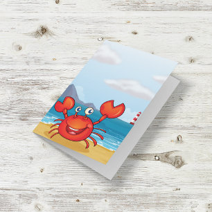 Blijde Krab op Strand met Vuurtoren Kaart