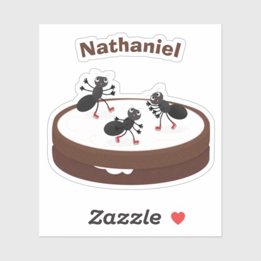 Blijde mieren schaatsen op een cookie cartoon sticker (Vel)