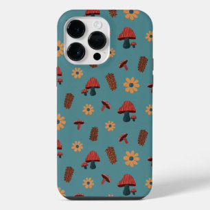 Blijde Paddenstoel Natuurliefhebber Patroon (Blauw iPhone 14 Pro Max Hoesje