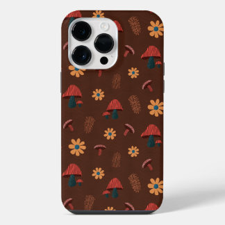 Blijde Paddenstoel Natuurliefhebber Patroon (Bruin iPhone 14 Pro Max Hoesje