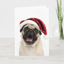 Blijde Pug met glinsterende rode kerstman hoed Ker