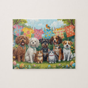 Blijde Puppies en Kittens in de Lentetuin Legpuzzel