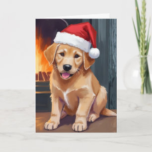 Blijde Puppy Hond Kerstman Hoed Kerstmis Waterve Feestdagen Kaart