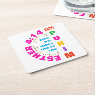 BLIJDE PURIM Esther 4:14 voor zo’n tijd als deze Vierkante Kartonnen Onderzetter