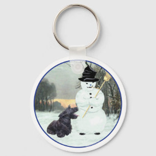 Blijde Scottish Terrier & Sneeuwman Sleutelhanger