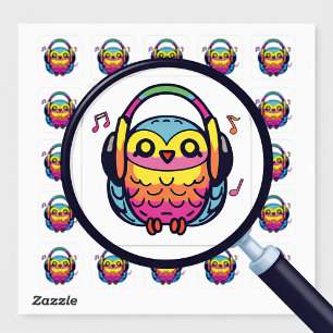 Blijde Uil met koptelefoon die naar muziek luister Vierkante Sticker
