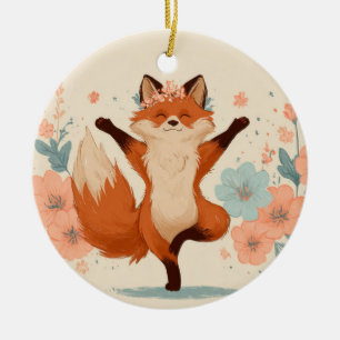 Blijde Vos met Bloemen – Schattige Fantasievolle D Keramisch Ornament
