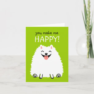 Blijde Witte Pomeranian met Aangepaste Tekst Kaart