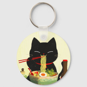 Blijde Zwarte Kat Eet Ramen Japanse Ukiyo-e Sleutelhanger