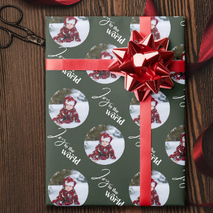 Blijdschap aan de Wereld Script Ronde Foto's Groen Cadeaupapier