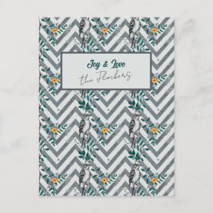 Blijdschap & Liefde - Zigzag Vogel & Bloem Patroon Feestdagenkaart
