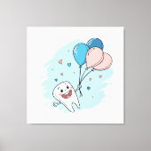 Blije Cartoon Tand met Ballonnen – Tandheelkundige Canvas Afdruk (Voorkant)