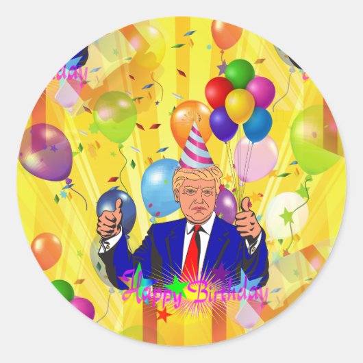 blije verjaardag donald trump ronde sticker (Voorkant)