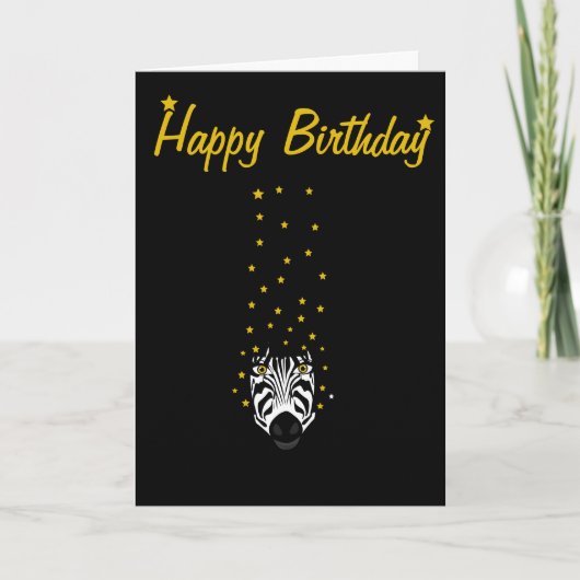 blije verjaardag zwarte en witte zebra ster goud kaart (Voorkant)