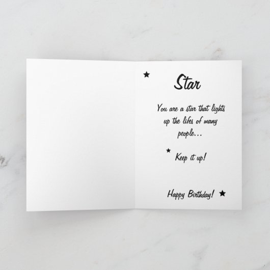 blije verjaardag zwarte en witte zebra ster goud kaart (Binnen)