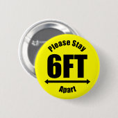 Blijf 6 feet behalve geel ronde button 5,7 cm (Voorkant /achterkant)