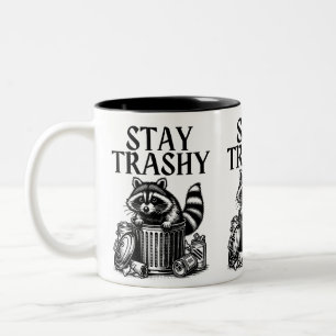 Blijf bij Trashy Raccoon Tweekleurige Koffiemok