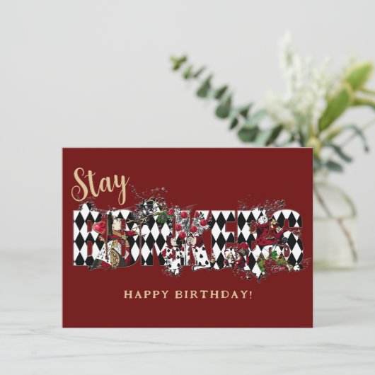 Blijf Bonkers Alice in Wonderland Birthday Kaart (Staand voorkant)