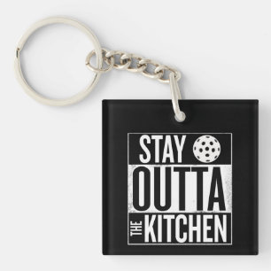 "Blijf buiten de keuken" Pickleball Sleutelhanger