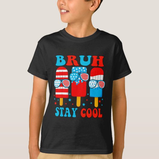 Blijf Cool 4th Juli Popsicle Boys Mannen USA Flag T-shirt (Voorkant)