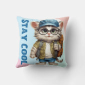 Blijf cool kat dragen bril Pet terug naar school Kussen (Achterkant)