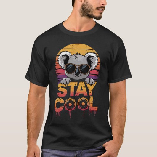 Blijf cool Koala T-shirt | Retro Sunset Koala Grap (Voorkant)