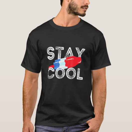 Blijf Cool Rocket Pop Red White Blue Popsiche Summ T-shirt (Voorkant)