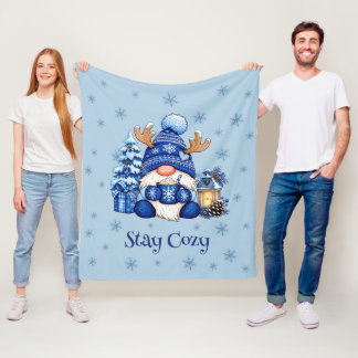 Blijf Cozy Blauwe Kerstkabouter Winter Fleece Deken