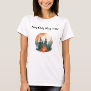 Blijf Cozy Blijf Wild Bos Kampvuur T-shirt