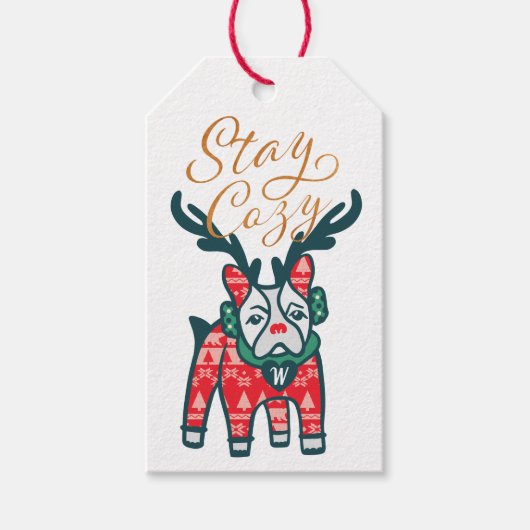 Blijf Cozy | Frans Bulldog Reindekerst Cadeaulabel (Voorkant)