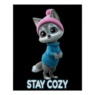 Blijf Cozy Lieve Winter Vos Schattig Koud Weer Aan Perfect Poster