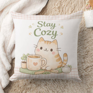 Blijf Cozy Schattig Kitty Kat Roze Gingham Zoete T Kussen