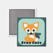 Blijf Cozy Winter Fox 2 Inch Square Magnet Magneet (Voorkant / Achterkant)