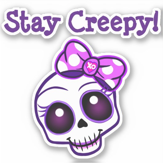 "Blijf Creepy!" Creepy Kawaii Skull Vinyl Sticker (Voorkant)
