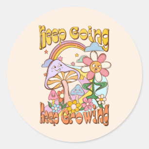 Blijf doorgaan, blijf groeien - Paddenstoel & Bloe Ronde Sticker