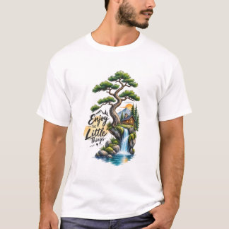 Blijf Gaan Berghut Waterval Natuur Kunst Mannen T-shirt