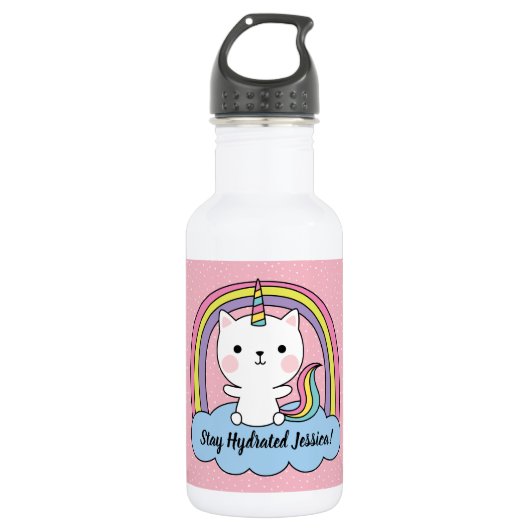 Blijf gehydrateerd Cat Unicorn Waterfles (Voorkant)
