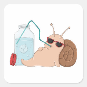 Blijf Gehydrateerd – Schattige Ontspannende Slak Vierkante Sticker
