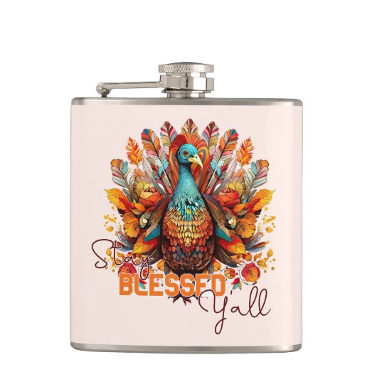 Blijf gezegend met kleurrijke kalkoen heupfles (Voorkant)