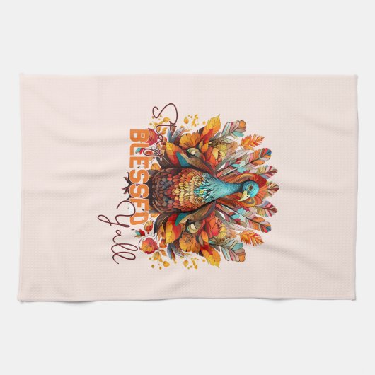 Blijf gezegend met kleurrijke kalkoen theedoek (Horizontaal)