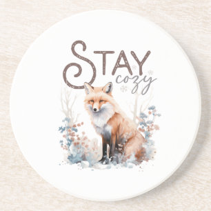 Blijf gezellig Woodland Fox Christmas Zandsteen Onderzetter