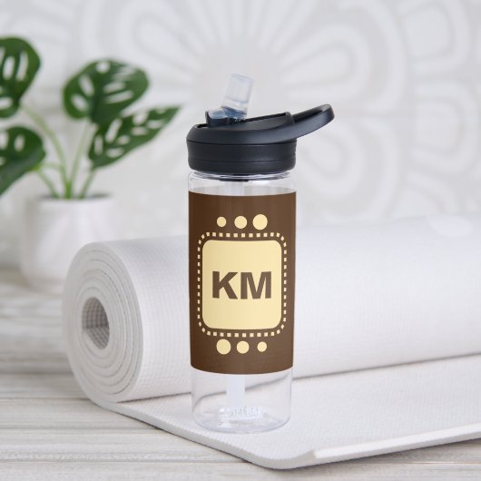 Blijf glimlachen en voeg initialen bruin gele Came Waterfles (Links)