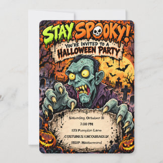 🧟♂️🎃 Blijf Griezelen Halloween Feest Uitnodigin Kaart