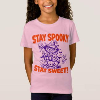 Blijf Griezelig Blijf Lief Retro Heks Kat Hallowee T-shirt