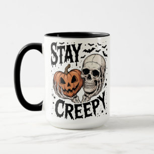 Blijf Griezelig Halloween Skelet Schedel Pompoen Mok